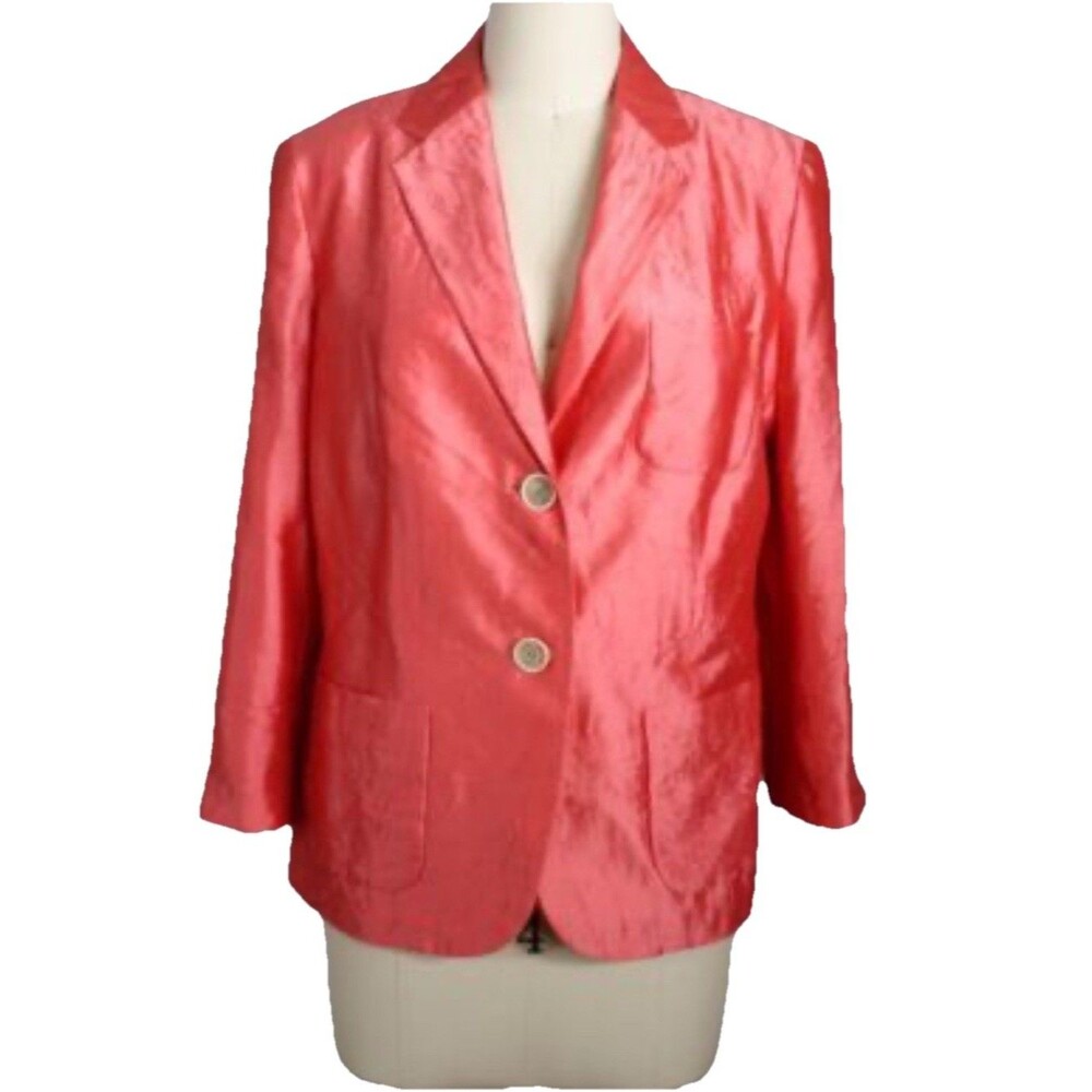 Talbots Coral Salmon Orange Silk Crinkle Blazer Jacket Plus Size 22W